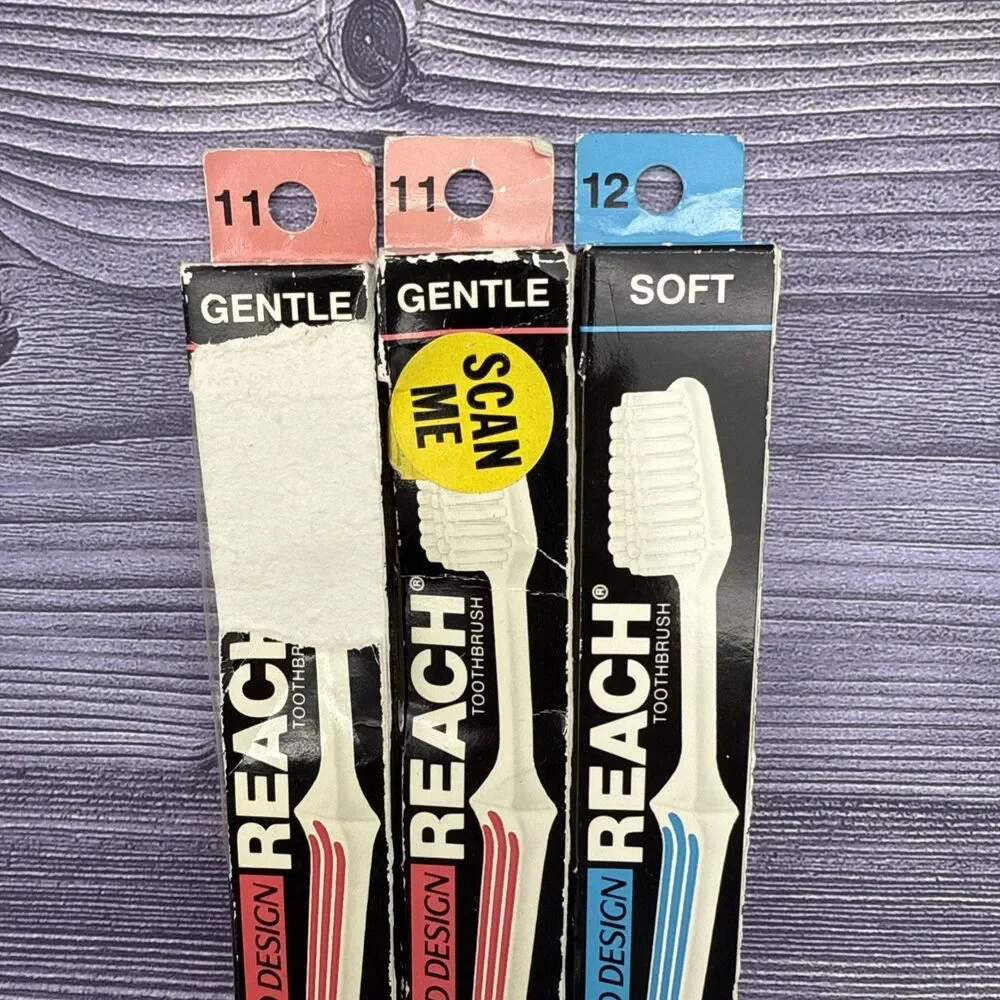 3 NOS Reach Toothbrushes 1990s New In Box Gentle Soft Bristles Advanced Design